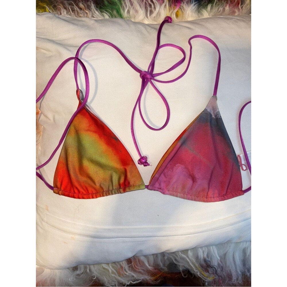 Tiger Mist Multicolor Tie-Dye Triangle Bikini Top EUC